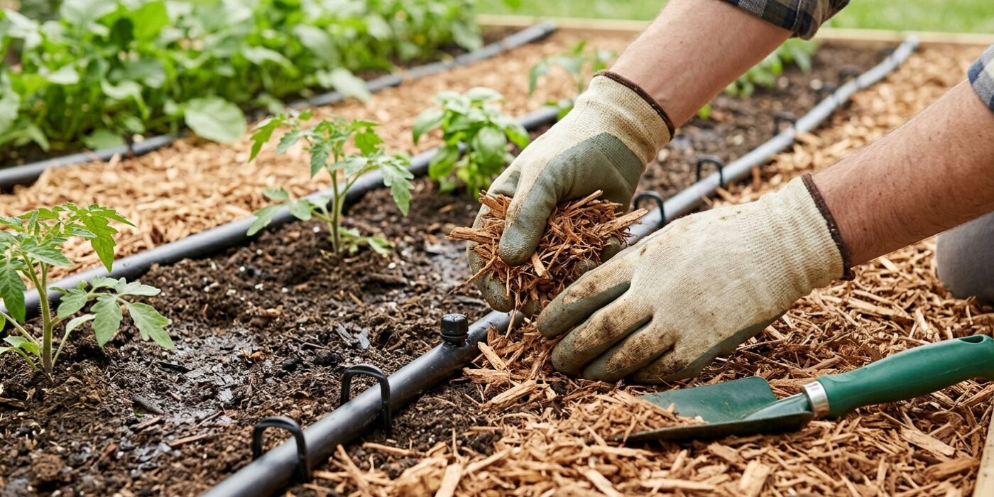 Step 7: Secure Lines and Cover with Mulch
