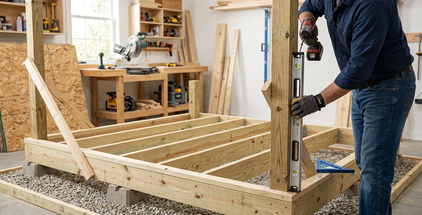 Step 2: Set Corner Posts and Frame the Floor