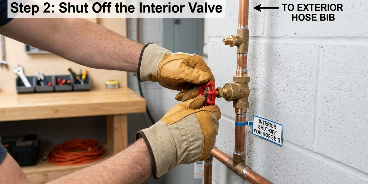 Step 2: Shut Off the Interior Valve (Standard Hose Bibs)
