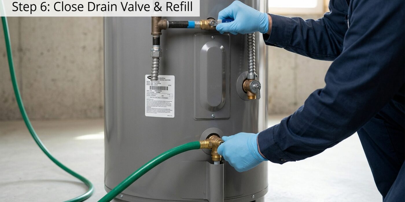 Step 6: Close the Drain Valve and Refill