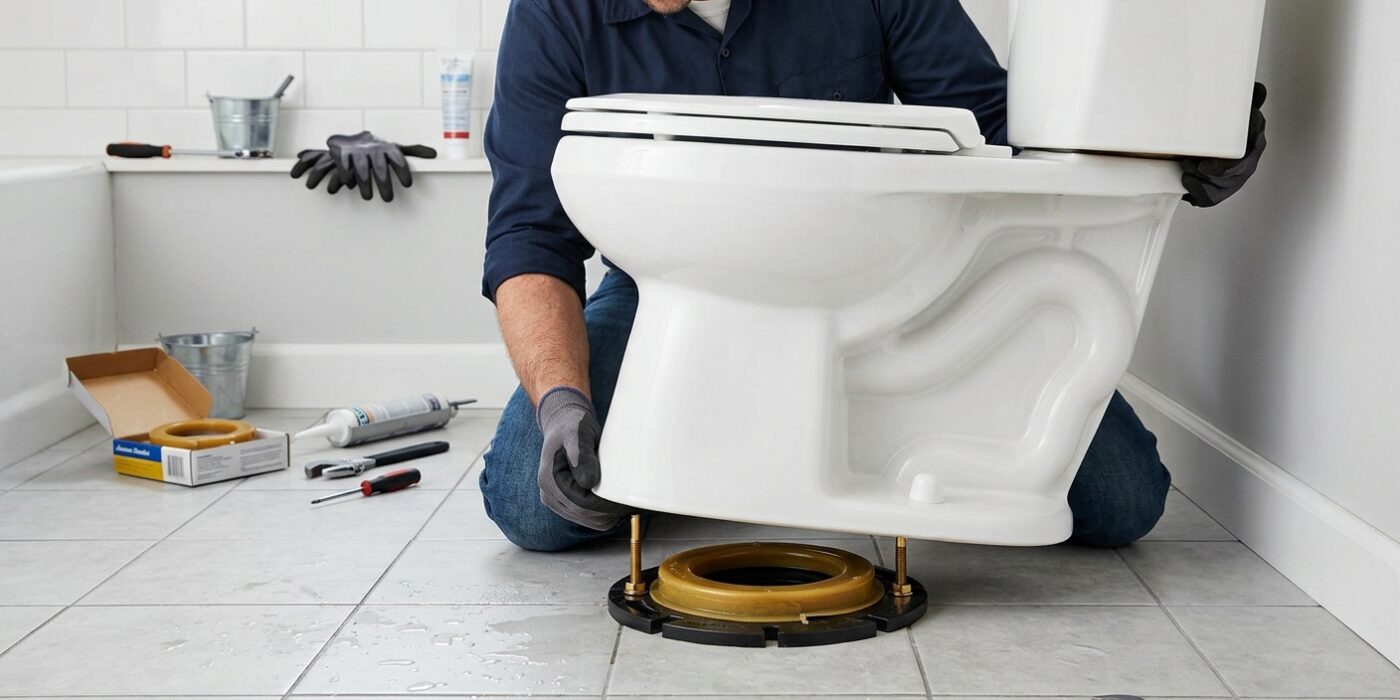 Step 6: Set the Wax Ring and Lower the Toilet