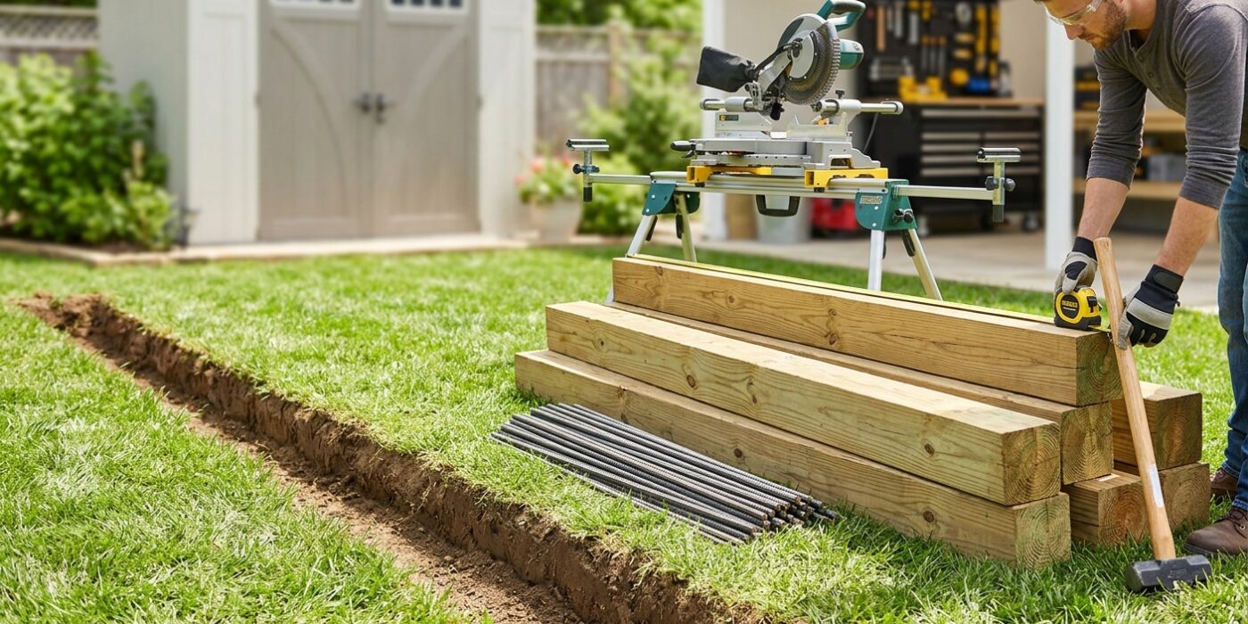 How to Install Landscape Timber Edging — Rebar Anchoring and Stacking