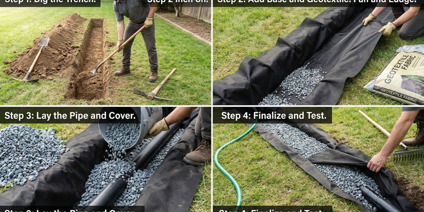 How to Install a French Drain — Trench, Pipe, and Gravel