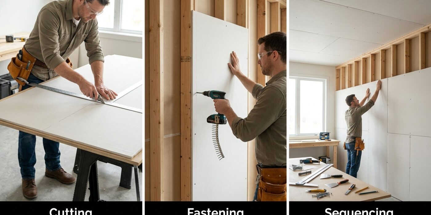 How to Hang Drywall — Cutting, Fastening, and Sequencing